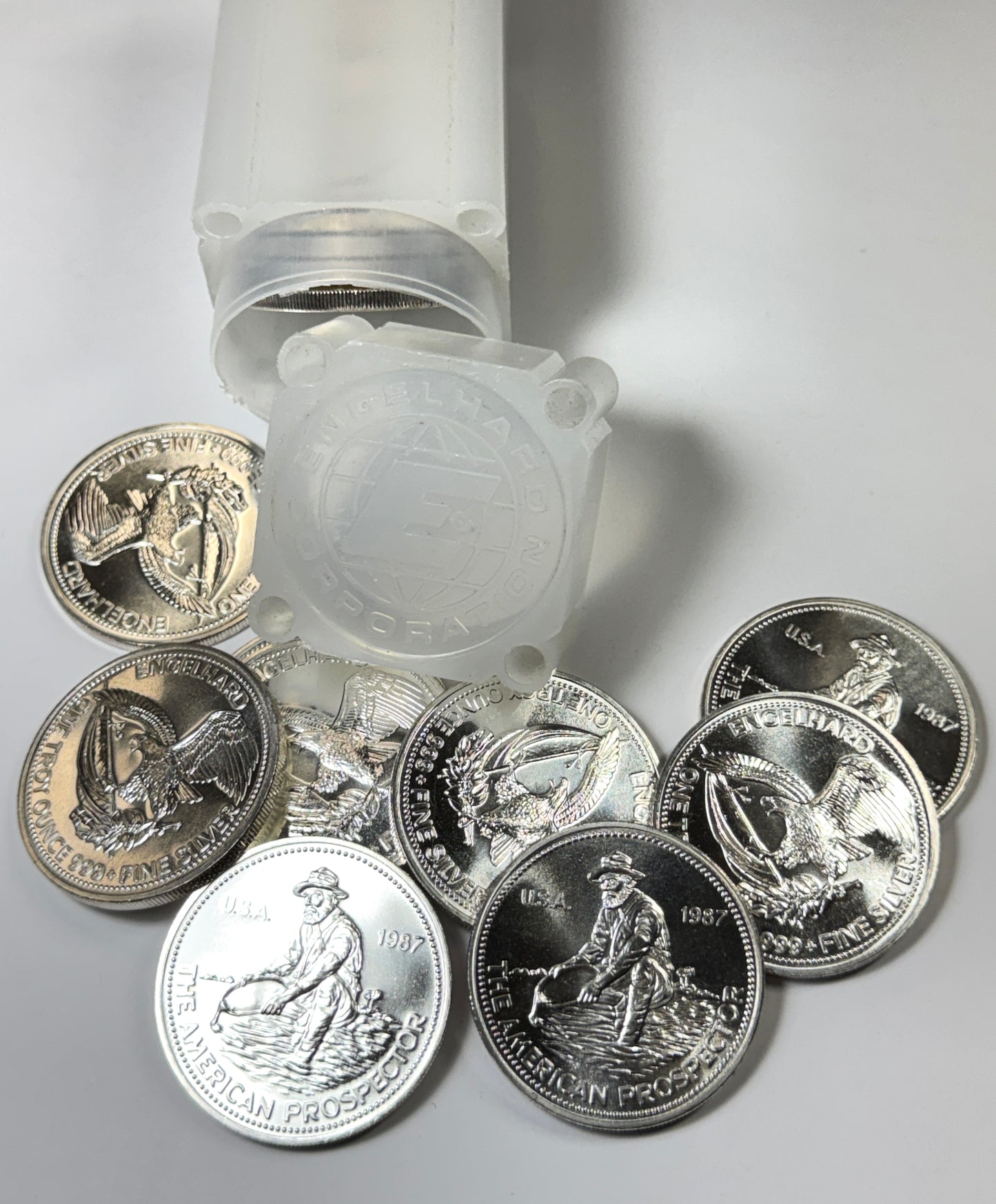 1987 Engelhard Prospector Eagle Reverse Blast white 1 OZ Silver Round