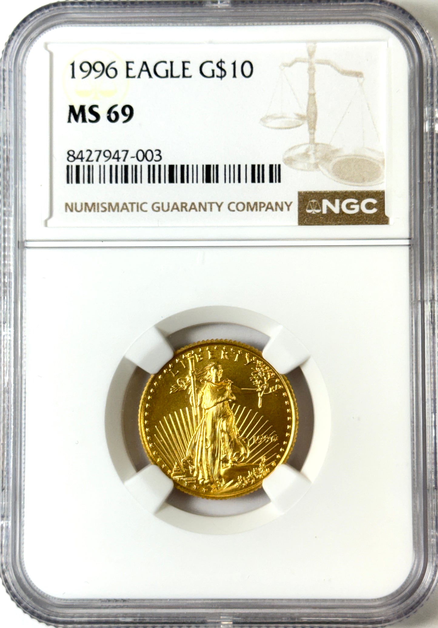 1996 $10 Gold American Eagle - 1/4 Oz Gold - NGC MS69 - Scarce Key Date