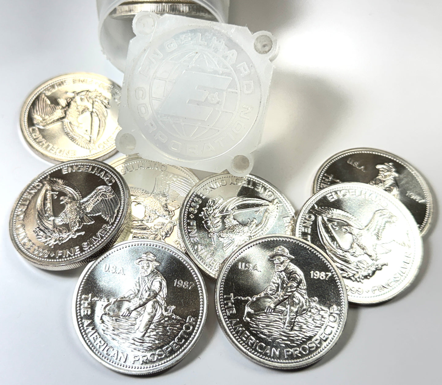 1987 Engelhard Prospector Eagle Reverse Blast white 1 OZ Silver Round