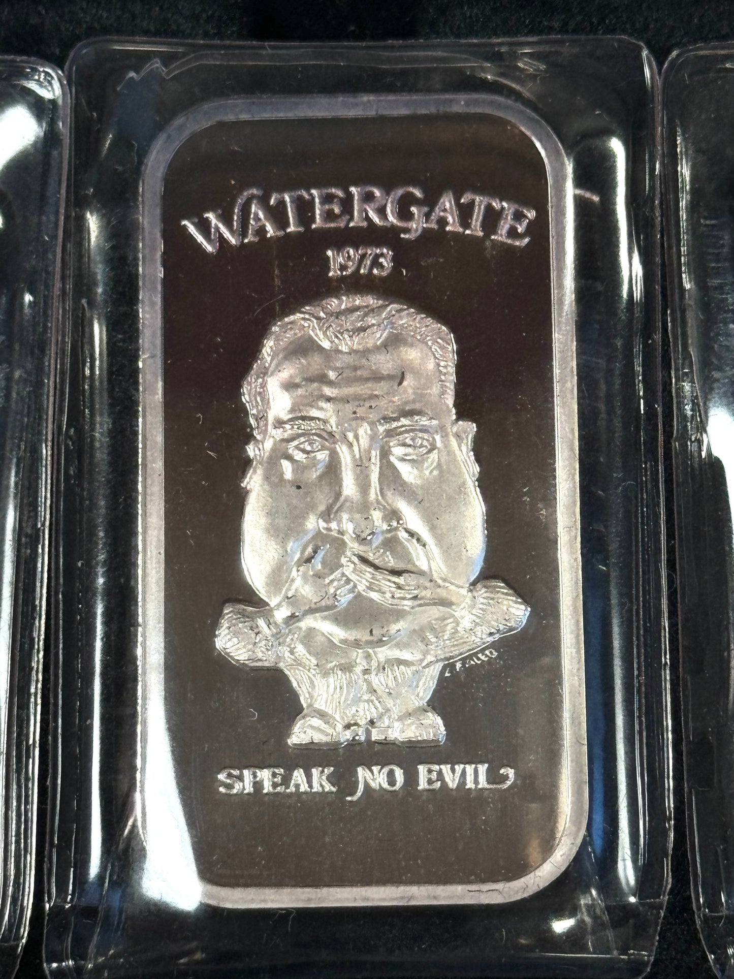 Vintage 1973 Aleo Watergate Nixon See Hear Speak No Evil 3pc Silver Set - 1st Ed #118/974 Box & COA