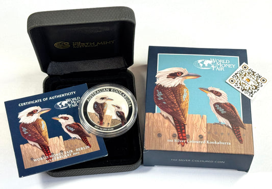 2017-P Australian Kookaburra Berlin's World Money Fair - 1oz Coloured Silver in OGP