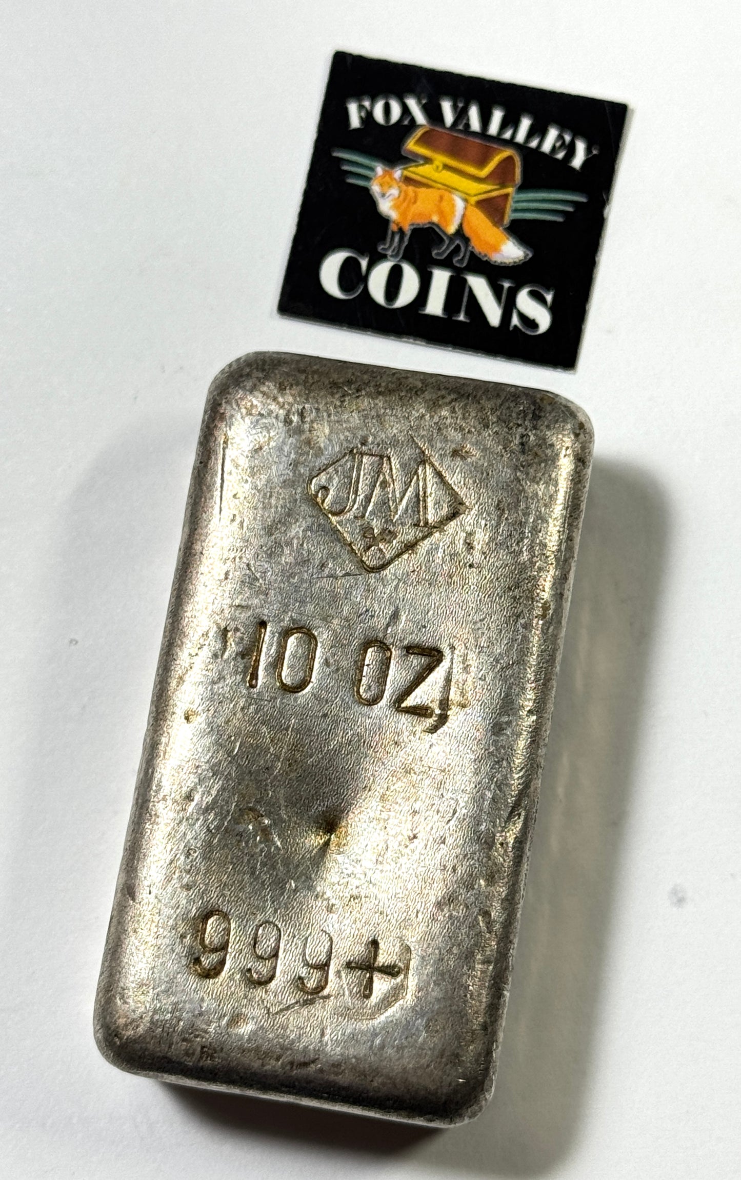 Vintage Johnson Matthey Old Poured 10 oz Silver Bar - Small Logo Absent Serial Number - Hard Find!