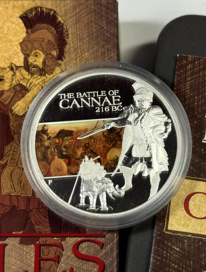 2009 Tuvalu Famous Battle of Cannae 1 oz Proof Colorized Silver Coin in OGP