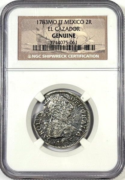 1783-Mo FF Colonial Mexico 2 Reales El Cazador Shipwreck Coin NGC Certified