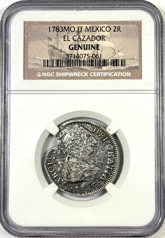 1783-Mo FF Colonial Mexico 2 Reales El Cazador Shipwreck Coin NGC Certified