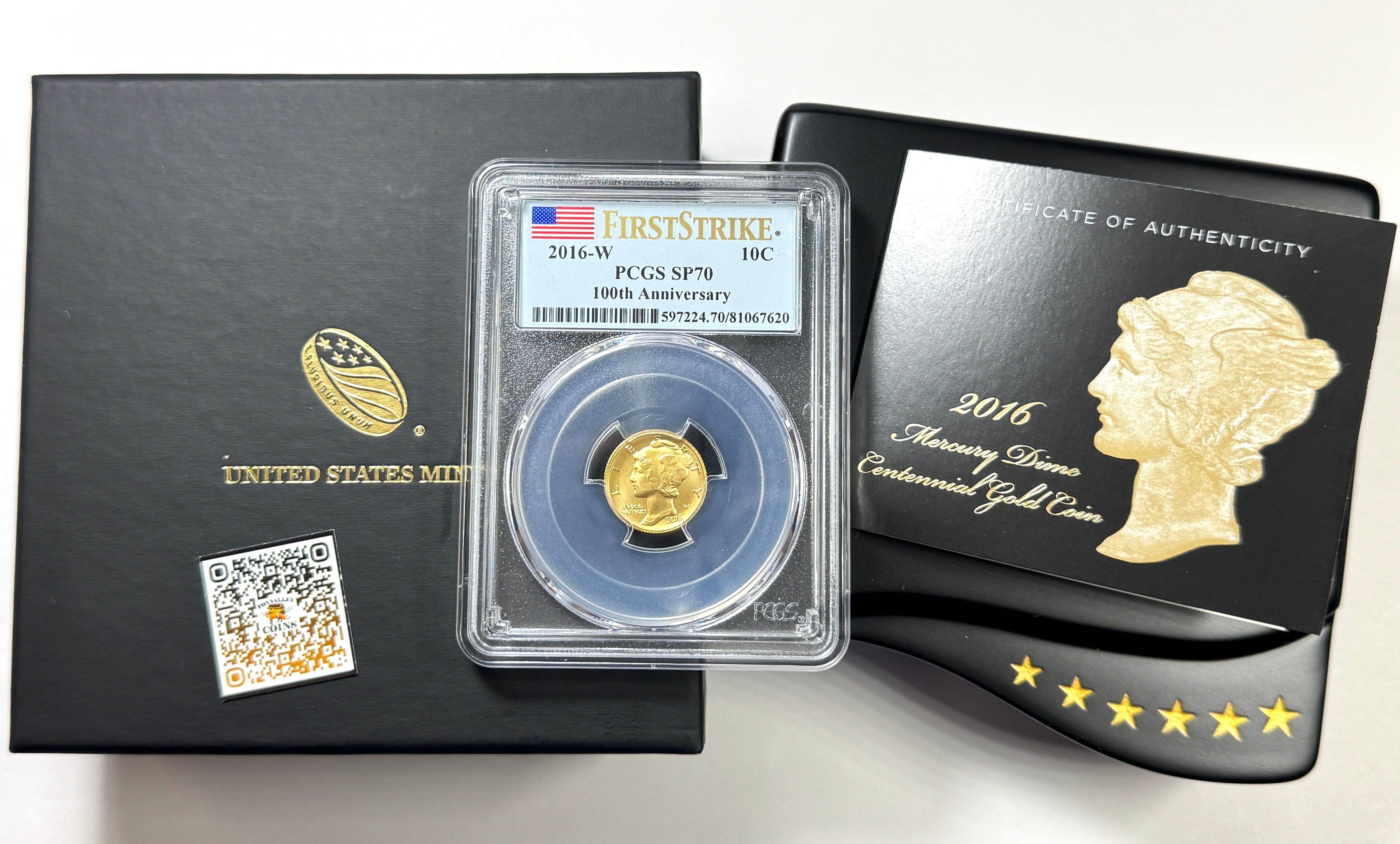 Dime kazu NGC MS70  2016年 1/10 oz 2016-W 1/10 oz Gold Mercury Dime SP-70 NGC - Centennial