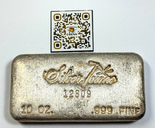 Vintage 1st Series Silvertowne Old Poured Waffle Back Cast Finish - 10 Oz Silver Bar