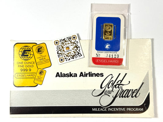 Vintage Engelhard 1 g .9999 Fine Gold - Alaska Airlines Incentive Program Double Sealed