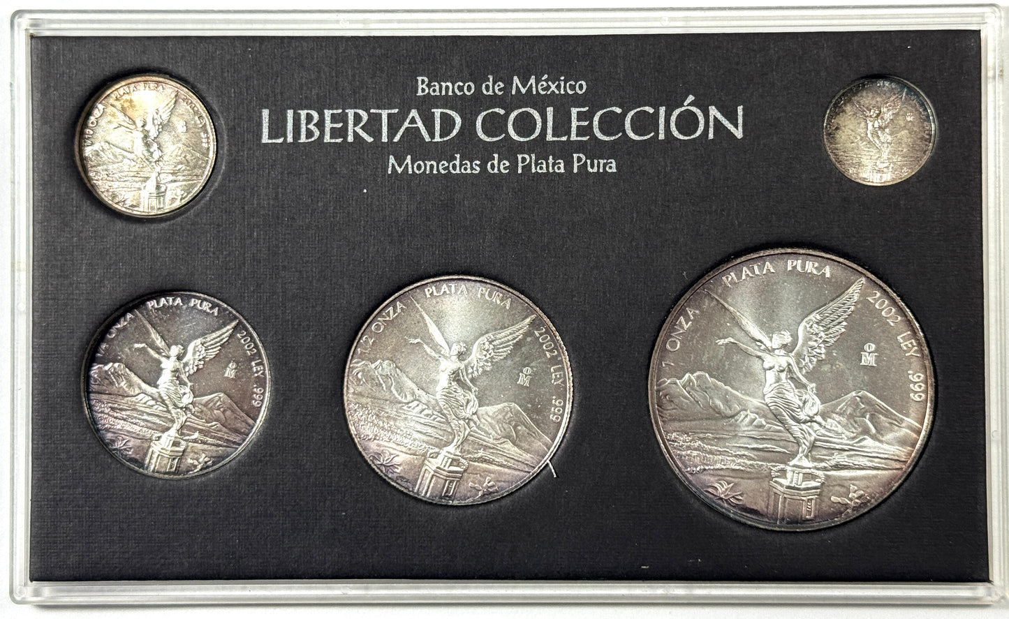 2002 Mexico 1, 1/2, 1/4, 1/10/ 1/20 oz - 5 Coin Set .999 Silver Libertad in Case