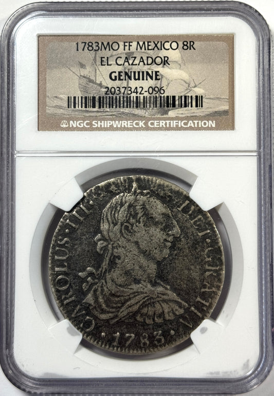 1783-Mo FF Colonial Mexico 8 Reales El Cazador Shipwreck Coin NGC Certified