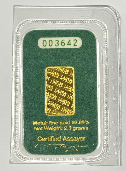Vintage Johnson Matthey 2.5 g .9999 Fine Gold - #003642 - Double Sealed