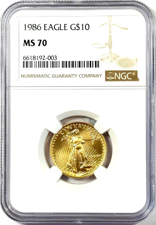 1986 $10 Gold American Eagle 1/4 Oz Gold NGC MS70 - Perfect Grade - Key Date