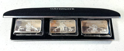 Vintage 1973 Aleo Watergate See Hear Speak No Evil 3pc Silver Set - 2nd Ed #312 w/Box