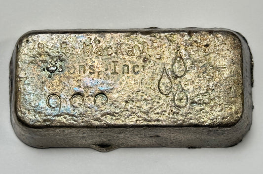 B.R. MacKay & Sons Old Pour Loaf Style .999 Silver Bar 11.83 oz Nice Toning