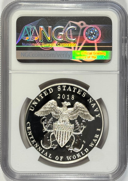 2018-P Proof WWI U.S. Navy Silver Medal - PF70UC NGC - Castle Signature