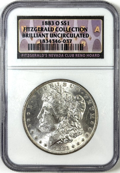 1883-O Morgan Silver Dollar Brilliant Uncirculated Fitzgerald Collection NGC - Cartwheel Luster