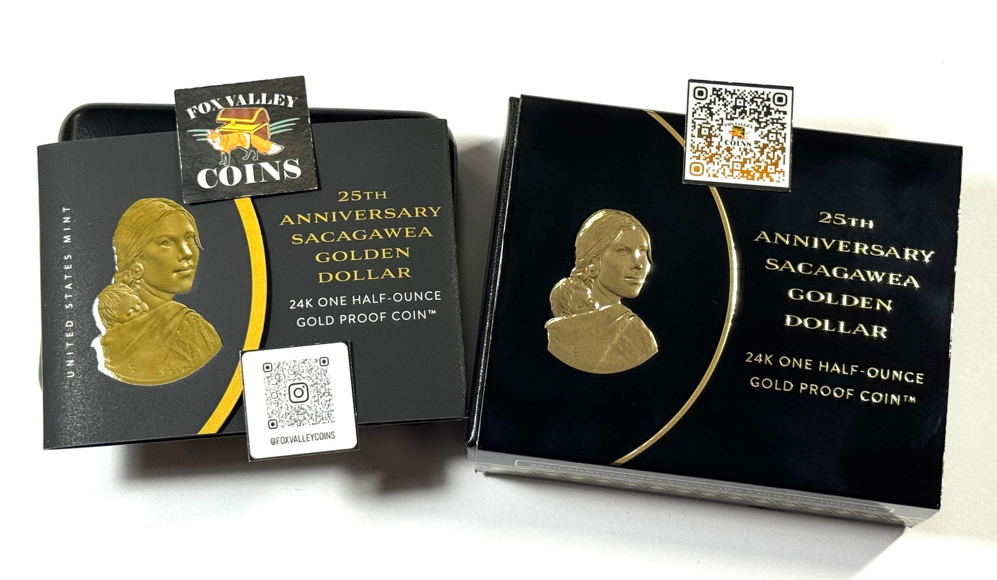 25th Anniversary Sacagawea 2025 Golden Dollar 24K One Half-Ounce Gold Proof Coin