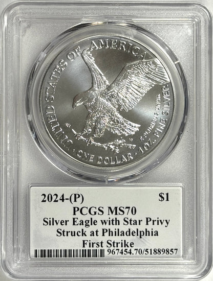 2024-P American Silver Eagle Star Privy - MS70 FR PCGS - Struck at Philadelphia