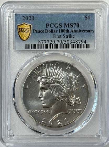 2021 Morgan and Peace Silver Dollar PCGS MS70 6-Coin Set - First Strike Set