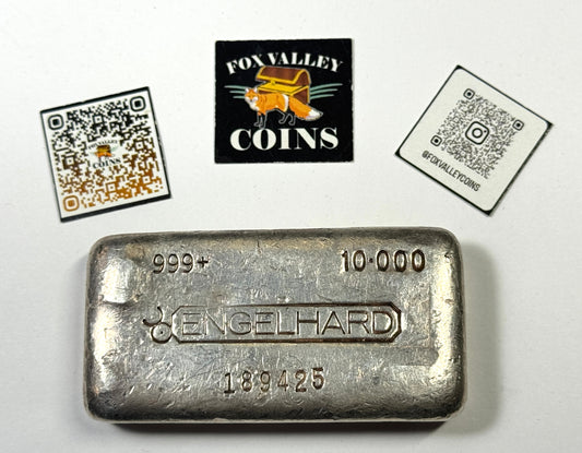 Vintage 5th Series Floating Decimal Variation Engelhard 10 oz Silver Bar Bull-Mark!