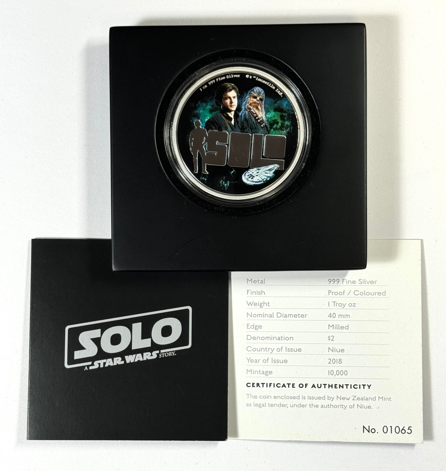 2018 Niue $2 Solo a Star Wars Story 1 oz Proof Colorized Silver Coin in OGP