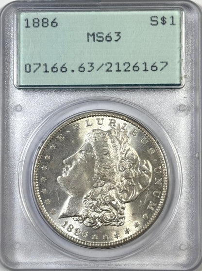 1886 Morgan Silver Dollar MS63 PCGS Rattler OGH - Very Lustrous Coin!