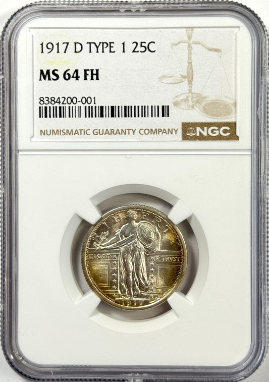 1917-D Standing Liberty Quarter Type-1 - NGC MS64FH (Full Head) Lustrous Coin