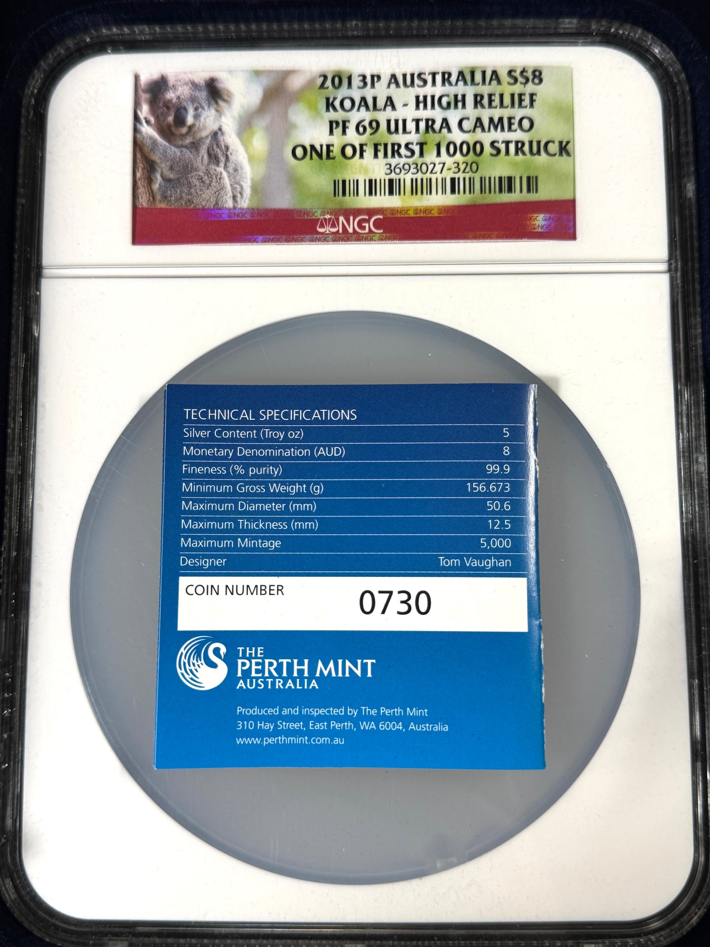 2013-P Australia Proof Koala High Relief 5 oz Silver NGC PF69 UC 1 of First 1000 Struck