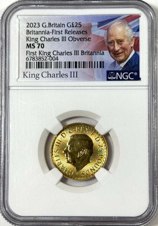 2023 Great Britain First Charles 1/4 oz Gold Britannia - MS70 NGC - Scarce!