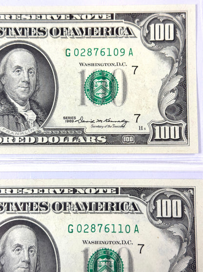 1969 Series Chicago-IL Consecutive $100 Notes Brilliant Uncirculated in Flips - Rare!