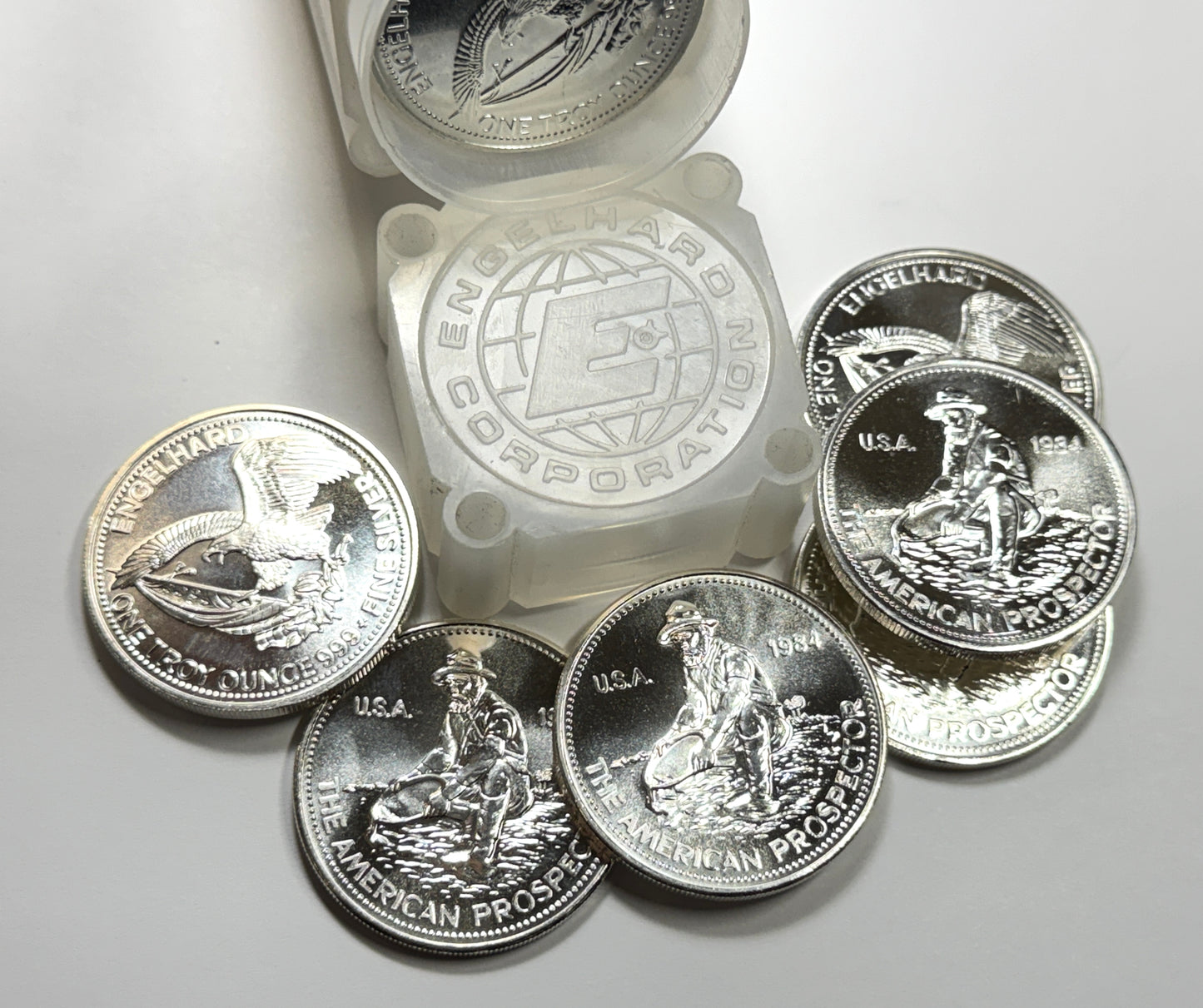 1984 Engelhard Prospector Eagle Reverse Blast white 1 OZ Silver Round
