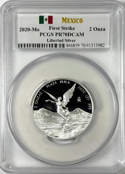 2020 Mexico Proof Silver Libertad 2 oz Silver Coin - MS70 DCAM PCGS