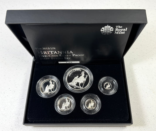 2013 UK Britannia Five-Coin Silver Proof First Strike Set - # 188/1500 in OGP