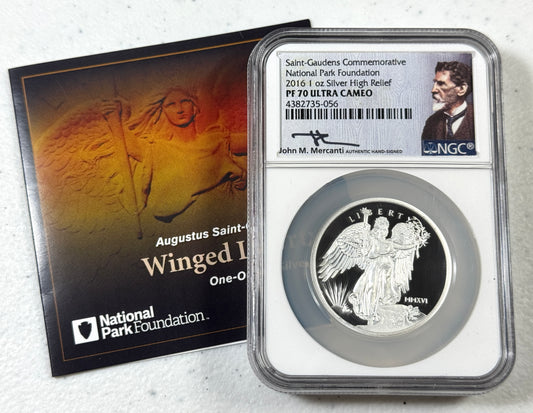 2016 1 Oz Silver High Relief Saint-Gaudens Commemorative PF70 Ultra-Cameo COA