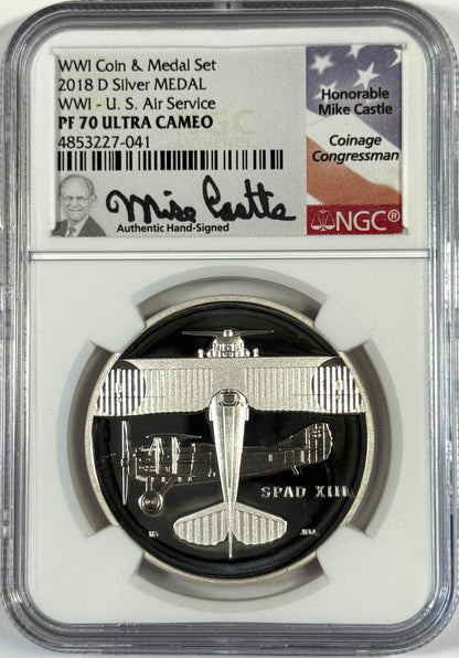 2018-D Proof WWI U.S. Air Service Silver Medal - PF70UC NGC - Castle Signature!