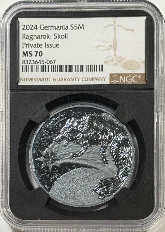 2024 Germania 5 Mark - Ragnarok Skoll Antiqued Silver - Private Issue - MS70 NGC