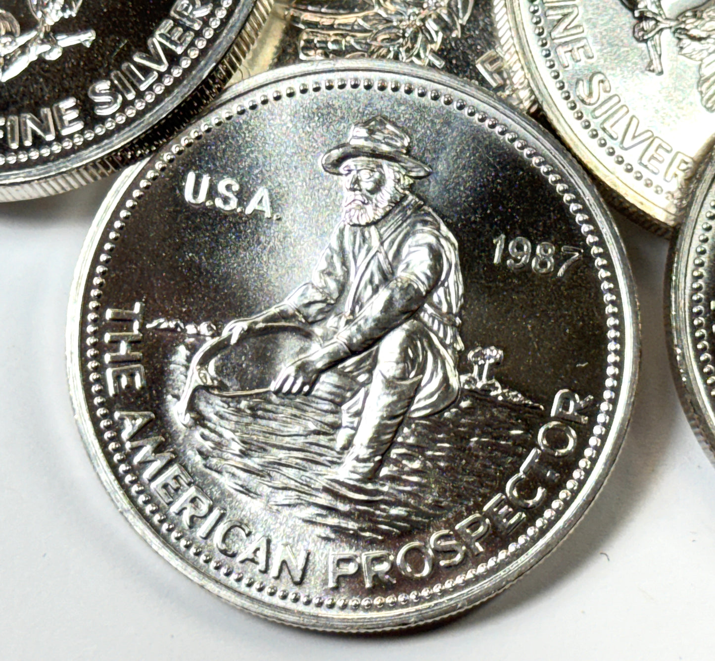 1987 Engelhard Prospector Eagle Reverse Blast white 1 OZ Silver Round