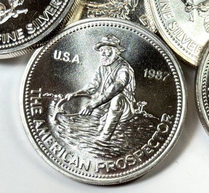 1987 Engelhard Prospector Eagle Reverse Blast white 1 OZ Silver Round