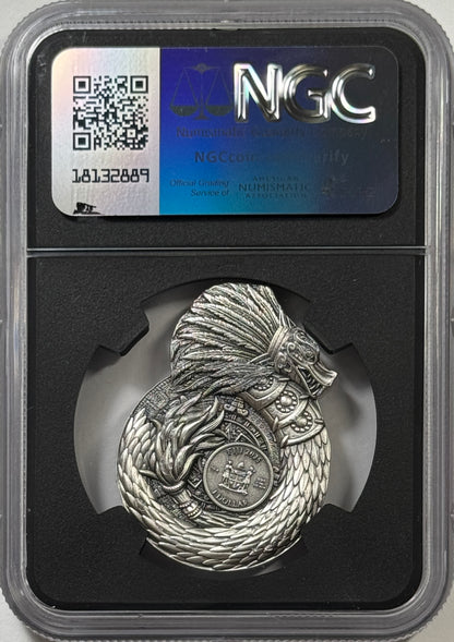 2025 Fiji Aztec Mayan Dragon 1 Oz Antiqued Silver Dragons of the World MS70 NGC