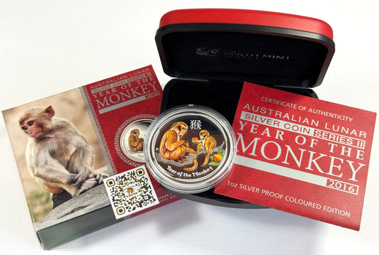 2016-P Australia Year of the Monkey Series II - 1 oz Coloured Proof Silver in OGP