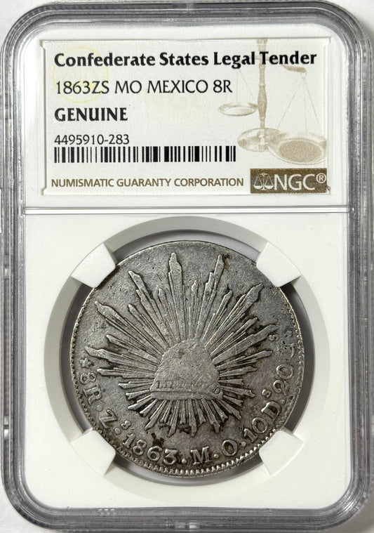 1863 ZS Mexico 8 Reales Confederate States Legal Tender - NGC Genuine Chopmarked