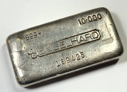 Vintage 5th Series Floating Decimal Variation Engelhard 10 oz Silver Bar Bull-Mark!