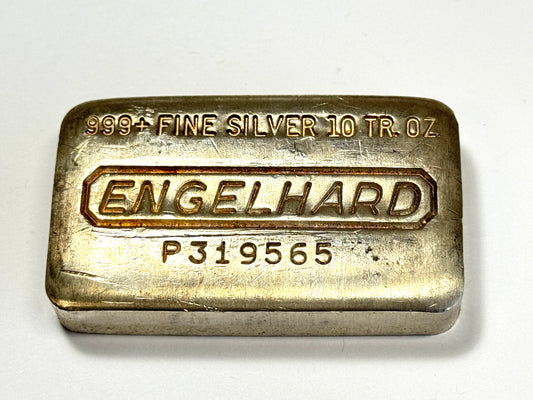 Vintage Engelhard 11th P-Series Flat Machined Finish - 10 Oz Silver Bar