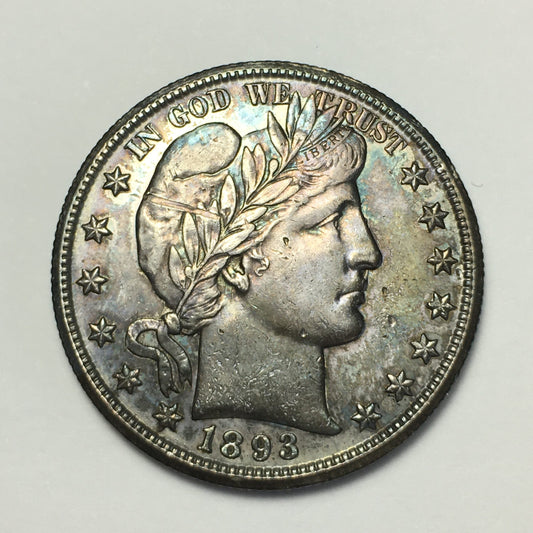 1893-O Barber Half Dollar AU/UNC - Scratched - Nicely Toned