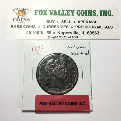 1893-O Barber Half Dollar AU/UNC - Scratched - Nicely Toned
