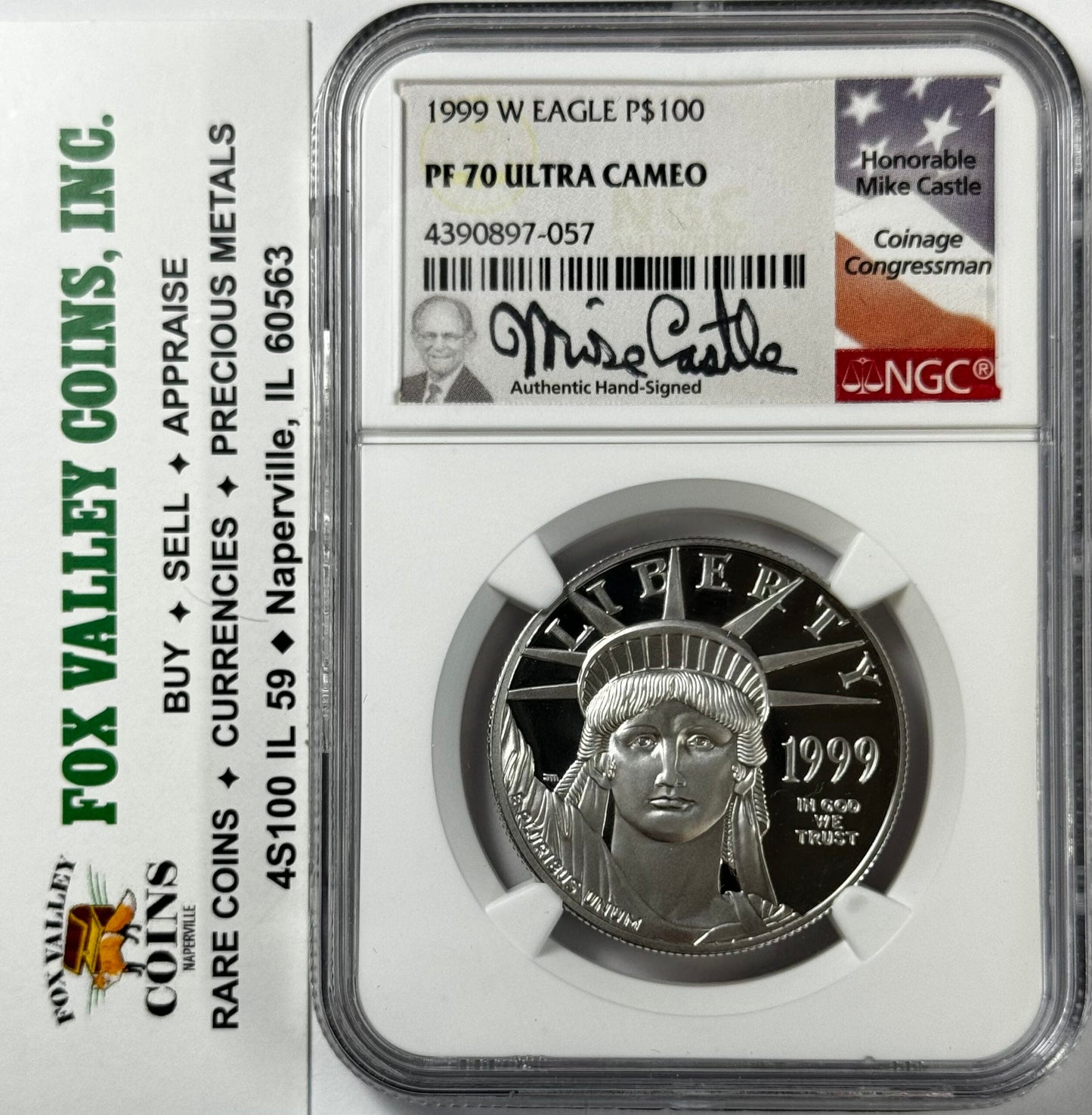 1999-W $100 Proof American Platinum Eagle 1 Oz PF70 Ultra-Cameo NGC Castle Signed