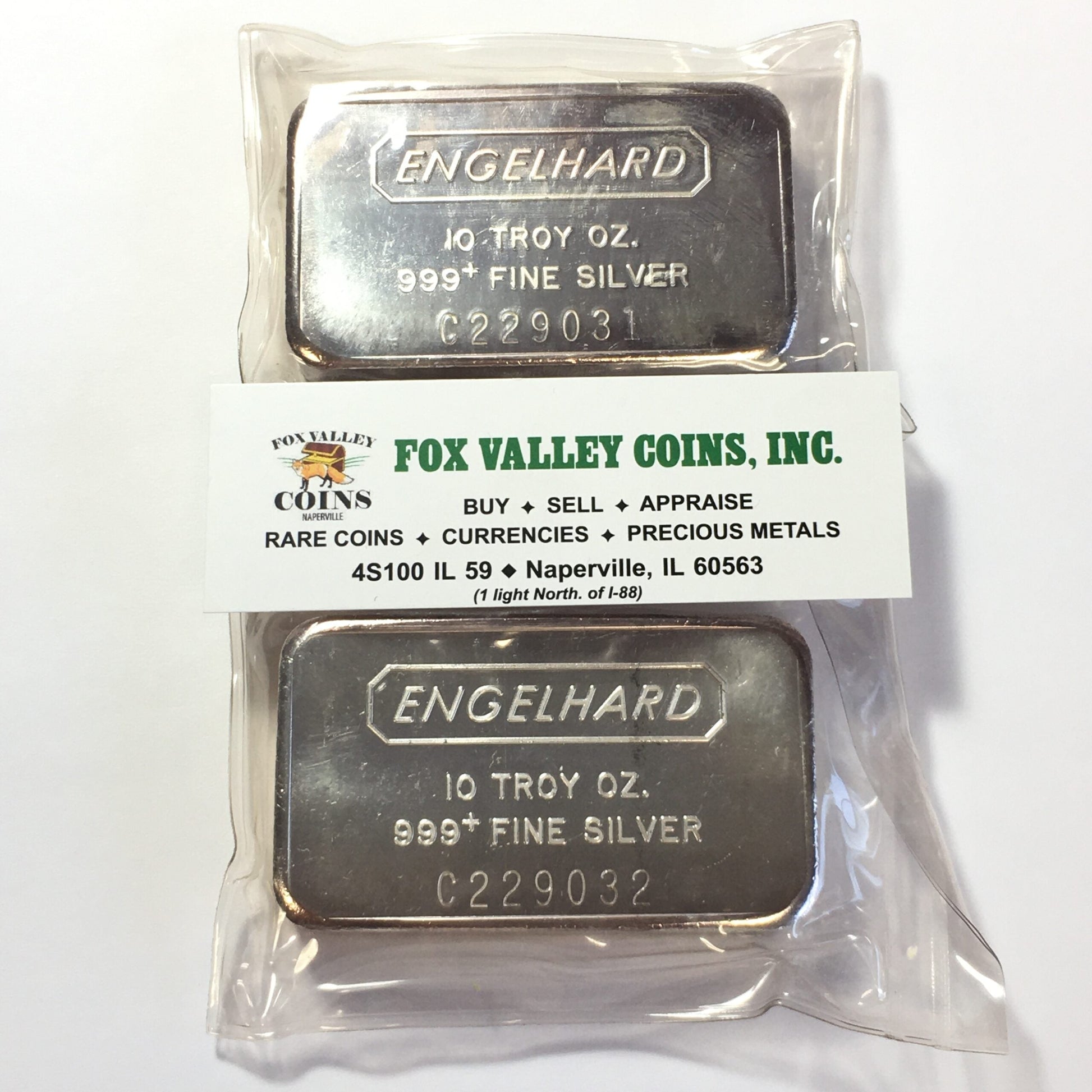 Vintage 10 Oz Silver Consecutive Engelhard Bars "C" - Smooth Pebble Finish - Sealed