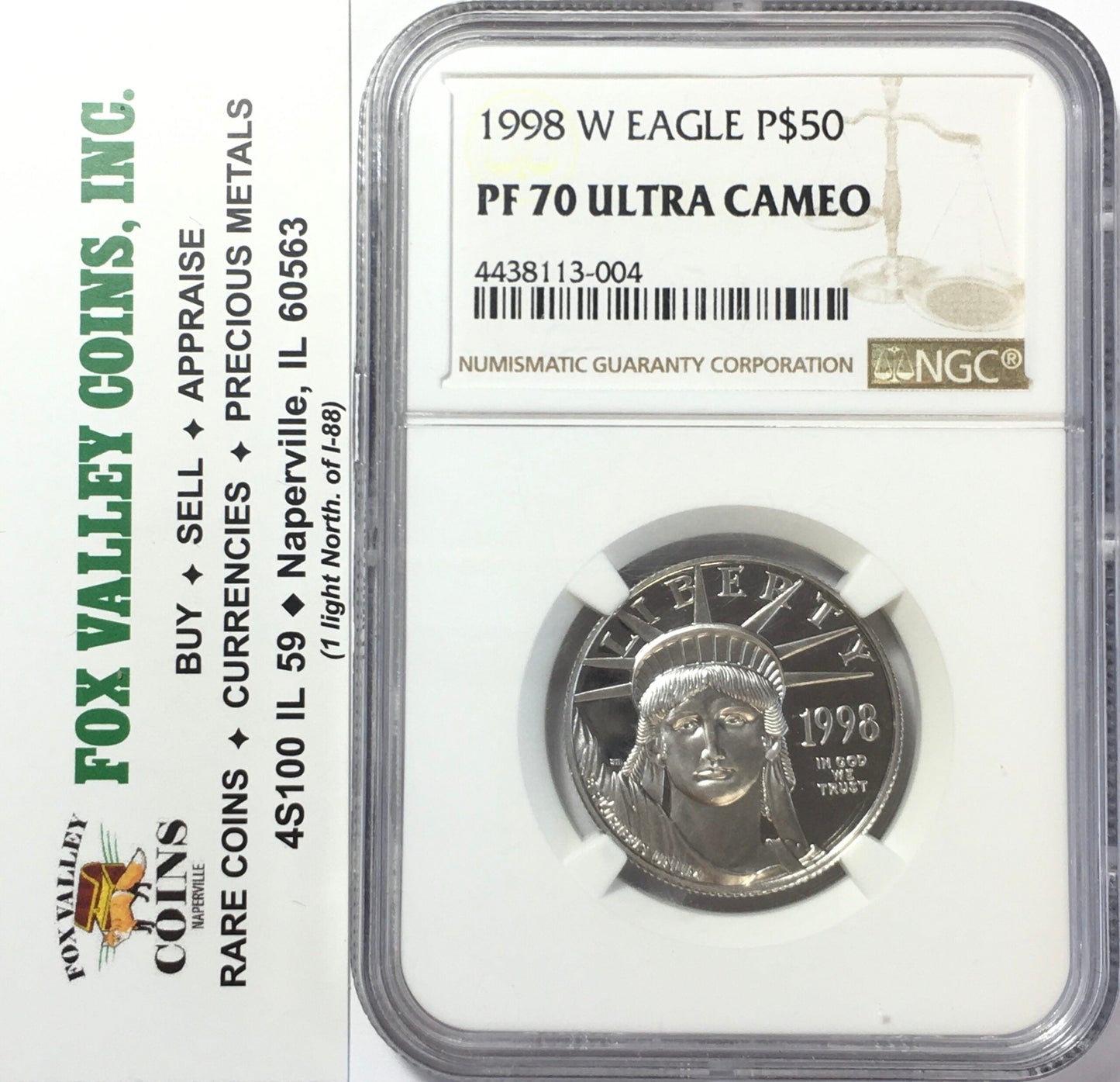 1998-W $50 Proof American Platinum Eagle 1/2 Oz PF70 Ultra-Cameo NGC - 005