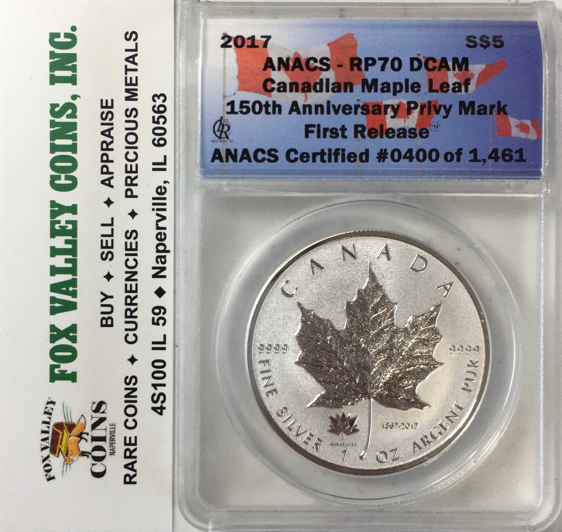 2018 Canada $5 Reverse Proof - 150th Anniversary Maple Leaf - RP70 DCAM FR ANACS with Case