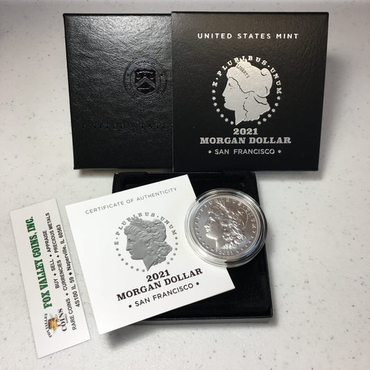 2021-S Morgan Silver Dollar, San Francisco Mint in US Mint OGP with COA